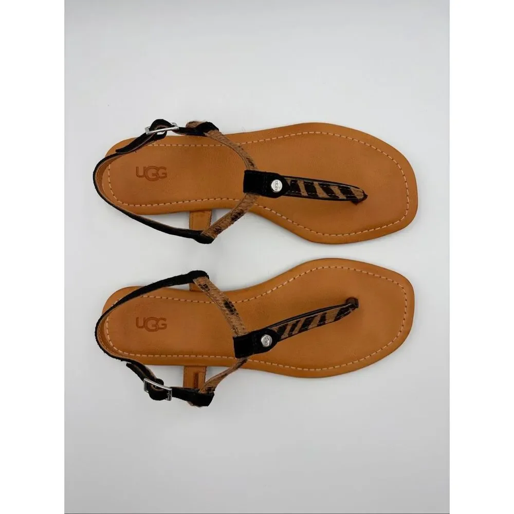 UGG Maddena T-Strap Calf Hair Buckle Sandal in Butterscotch Size 8.5